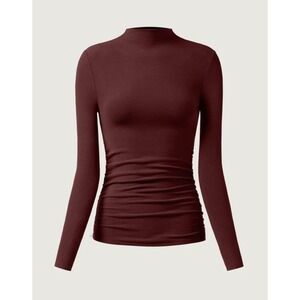 NWT OGL Womens Thermal Ruched Sides Tuckable Top Small Mockneck Capsule Burgundy